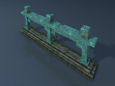 Green Stone Fence Structure With Columns And Base Foundation Design 3d model