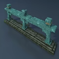 Green Stone Fence Structure With Columns And Base Foundation Design