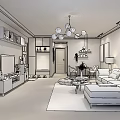 Elegant Modern Living Room Interior With Grey Sofa TV Cabinet Chandelier And Coffee Table