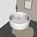 Round White Bathtub with Floating Red Petals Near Blinds VOGUE Magazine and Lit Base