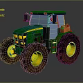 Green Agricultural Tractor Design With Yellow Wheels Muddy Tires And Cab