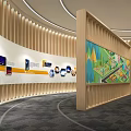 Modern Cultural Center Interior With Circular Ceiling Central Display Pillar And Tech Inspired Graphics 3d model