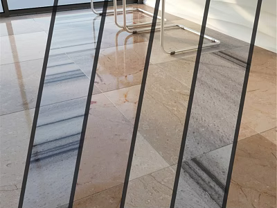 Glass Partition Components with Black Metal Frame Light Marble Tile Floor and Reflections 3d model