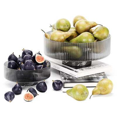 Fresh Figs And Pears In Modern Glass Bowls With Books 3d model Fresh Figs And Pears In Modern Glass Bowls With Books 3d model