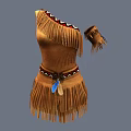 Traditional Brown One Shoulder Fringed Clothing With Arm Cuff Belt Colorful Patterns And Blue Feather