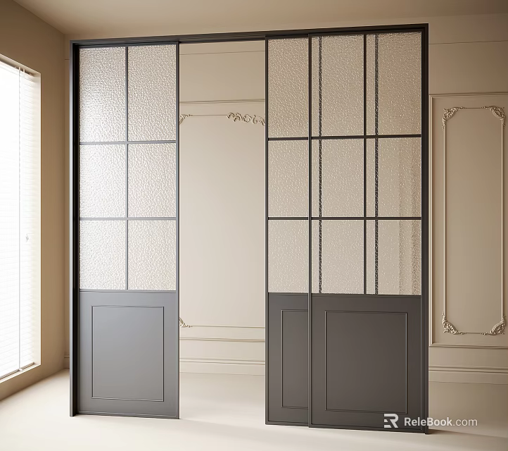 Modern Interior Sliding Doors Design With Glass Panels And Gray Frames 3d model