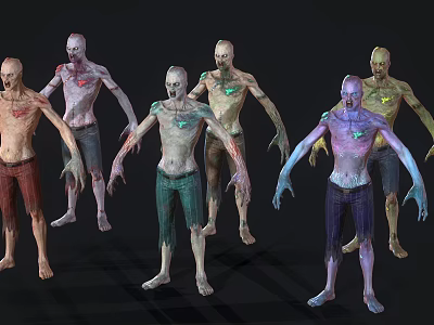 Game Movie Zombie Characters With Various Colored Skin Different Outfits And Diverse Poses 3d model