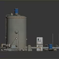 Various Industrial Mechanical Components With Tank Pipes Valves Metal Frame And Parts