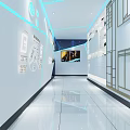 Modern Elevator Corridor Interior With Sleek Floor Blue Accent Lights And Display Cabinets 3d model