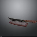 Rustic Weapon Knife With Red Wrapped Handle Rough Blade And Red Sheath 3d model