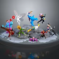 Scenic Rocky Landscape With Colorful Cartoon Characters And Natural Decorative Elements