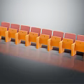 Public Chairs with Orange Frames and Pink Seats Backs Neatly Arranged in Row