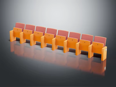Public Chairs with Orange Frames and Pink Seats Backs Neatly Arranged in Row 3d model
