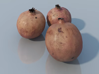 Fresh Ripe Pomegranates On Smooth Surface With Natural Shadows And Reflections 3d model