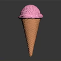 Creamy Pink Ice Cream Scoop in Waffle Cone on Dark Surface