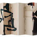 Modern Screen Room Divider With Abstract Art Female Figure And Beige Background