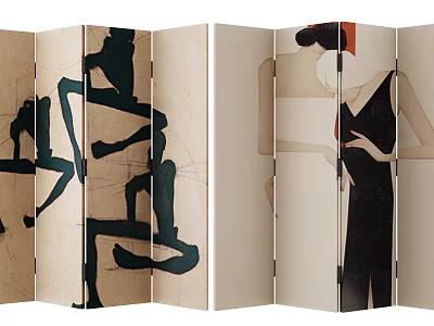 Modern Screen Room Divider With Abstract Art Female Figure And Beige Background 3d model