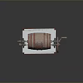 3D Model of Industrial Equipment With Red Drum White Sink Metal Stand and Small Components