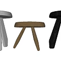 Round Three Legged Stools In Light Wood Black And Beige Colors
