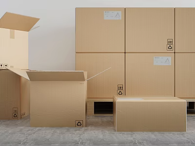 Open and Stacked Cardboard Boxes in Various Sizes with Labels for Moving and Storage 3d model
