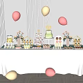 Colorful Dessert Table With Pink And Gold Balloons Cake Cupcakes Cookies And Flower Vases