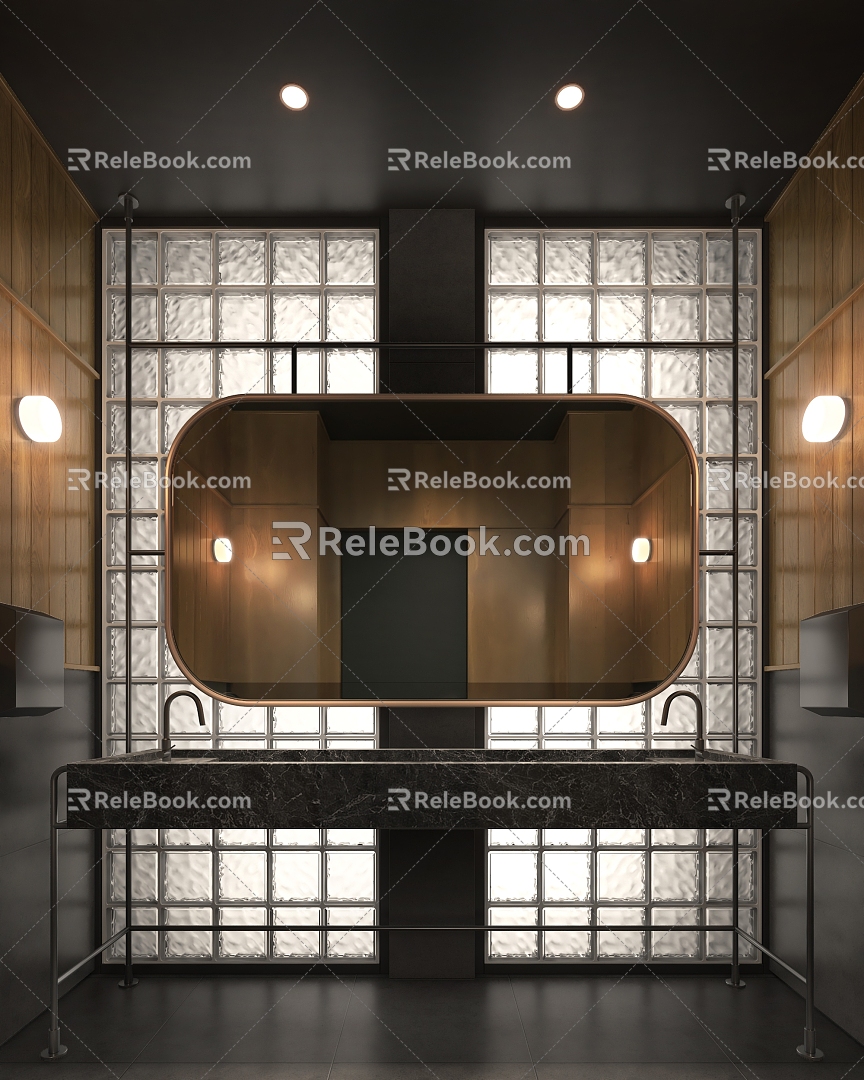 Modern Simple Toilet Club Toilet Commercial Dark Toilet Public Toilet Washbasin 3d model