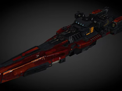 Sci Fi Spaceship With Red And Black Color Scheme Intricate Mechanical Design 3d model
