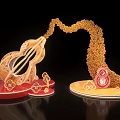 Gourd Shaped Floral Display With Golden Flowing Design Red Base Fu Character And Auspicious Clouds
