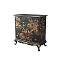 Chinese Style Black Hallway Console Cabinet with Gold Patterns Carvings and Drawers