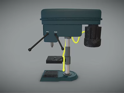 Sturdy Workbench Furniture Featuring Green Drill Press And Yellow Cords 3d model