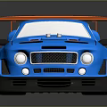 Modified Blue Sports Car With Orange Wheels Rear Spoiler And Black Stripes