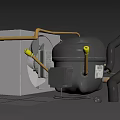 Industrial Mechanical Device With Gray Body Yellow Levers And Cooling Fins