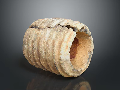 Ancient Textured Broken Clay Tube With Ringed Surface And Architectural Design 3d model