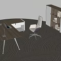 Modern Office Desk With Laptop Ergonomic Chair And Wooden White Storage Cabinet