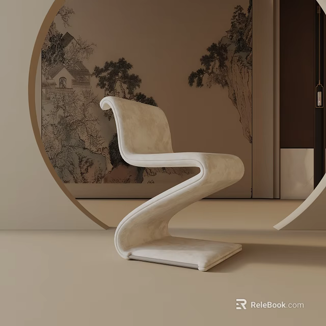 Elegant Light Colored Leisure Chair With Curved Design In Modern Chinese Interior 3d model 