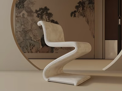 Elegant Light Colored Leisure Chair With Curved Design In Modern Chinese Interior 3d model
