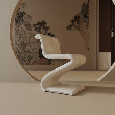 Elegant Light Colored Leisure Chair With Curved Design In Modern Chinese Interior 3d model