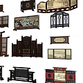 Traditional Decorative Screens with Various Designs and Intricate Wooden Frames