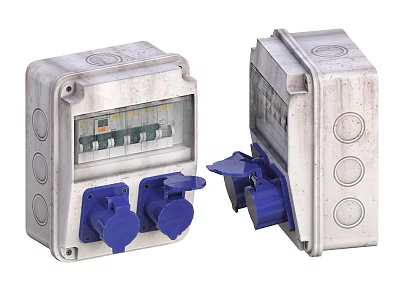 Industrial Equipment Electrical Distribution Boxes With Metal Enclosures And Blue Connectors 3d model