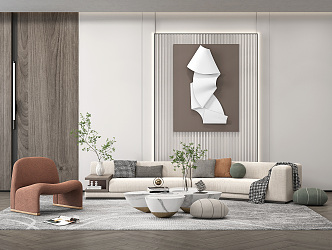 Modern sofa coffee table combination home wall decoration 3d model