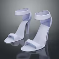 White High Heel Sandals With Ankle Strap Open Toe On Black Smooth Surface With Reflection 3d model