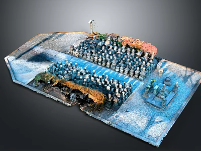 Miniature Scene With Arranged Figures Street Lamp Pavilion Trees And Snowy Stone Pavement 3d model
