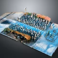 Miniature Scene With Arranged Figures Street Lamp Pavilion Trees And Snowy Stone Pavement