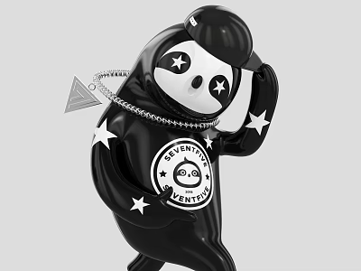 Stylish Black Doll With Hat Chain Star Accents And Chest Logo Design 3d model
