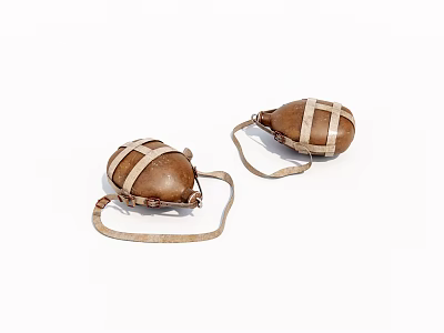 Antique Brown Leather Bags With White Straps And Hanging Ropes 3d model
