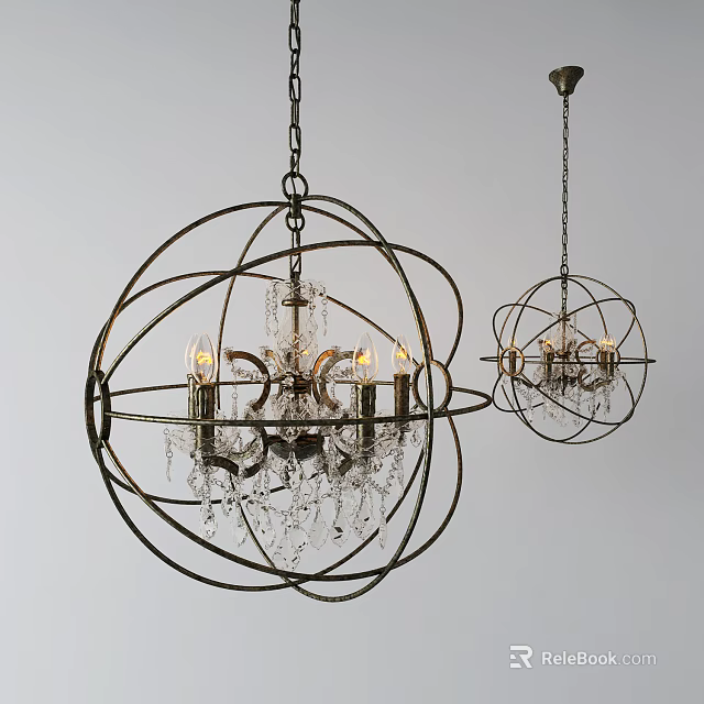 Elegant Spherical Chandeliers With Metal Frame Crystal Accents And Candle Style Bulbs 3d model 