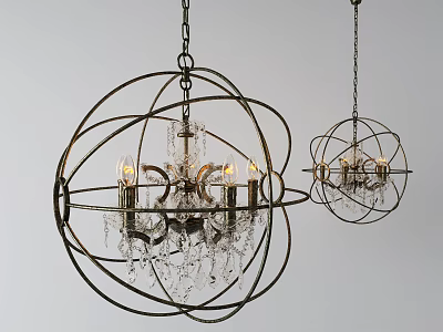 Elegant Spherical Chandeliers With Metal Frame Crystal Accents And Candle Style Bulbs 3d model