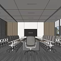 Modern Conference Room Interior With Long Table Comfortable Chairs Large Screen And Windows 3d model