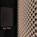 Decorative Wooden Room Dividers with Grid and Scalloped Patterns on Black Background