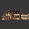 Charming Cartoon Village Scene With Small Houses Tiled Roofs Grass And Stone Paths